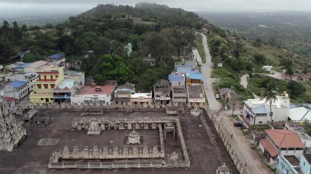 Aerial view of Melkote temple town and Kalyani in Karnataka