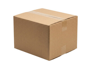 Brown cardboard box with clear packing tape on top