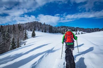 Group of hikers in the Slovenian Alps snow