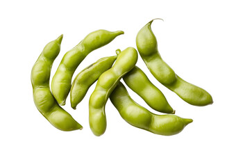 fresh green edamame pods isolated on white background.