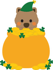 Lucky Wombat with Pot of Gold for St. Patrick's Day