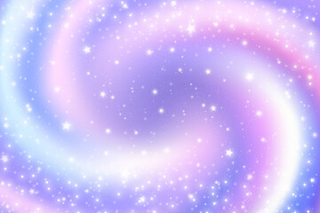 Purple starry night sky background with glowing galaxy dust. Cosmic spin space backdrop features violet gradient, celestial sparkle and dreamy constellation patterns for fantasy designs. Vector © Chorna_L