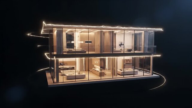 Modern Luxury Two-Story House Architectural Model with Interior Lighting.