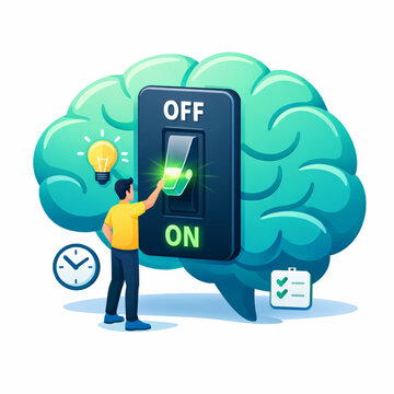 Man switching on brain power with toggle button