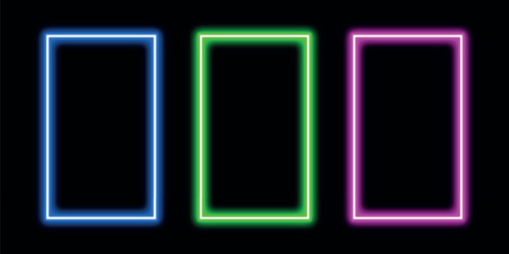 Brightly colored neon rectangle frames cyan and magenta isolated on a black background Artwork