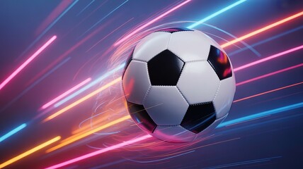 Fototapeta premium Dynamic Football for 2026 World Cup with Vibrant Neon Trails and Futuristic Design Elements