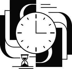 Obraz premium A clock and hourglass illustrate time management in a modern workspace setting wqe 142.