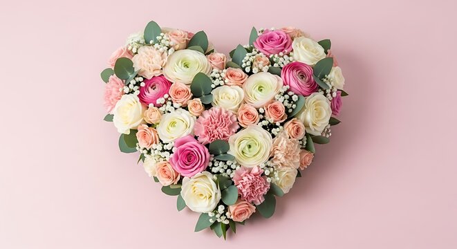 Beautiful heart shaped flower arrangement for mother's day with roses and mixed blooms