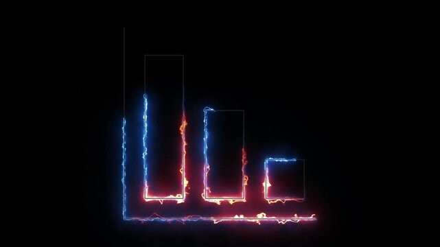 Neon glowing bar chart animation displaying financial data trends icon