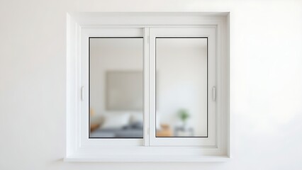 Obraz premium pvc. Minimalist white window with clean lines, framed by soft daylight in a neutral interior. real-estate listings.