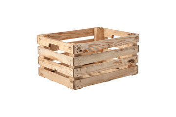 Empty rustic wooden crate for storing produce or goods, with an open slatted design and natural aged texture