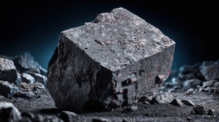 A Jagged Piece of Broken Concrete Fragment Showing Rough Textured Details on a Dark Background