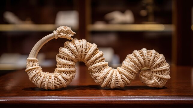 Intricately Carved Ivory Snake Sculpture on Display