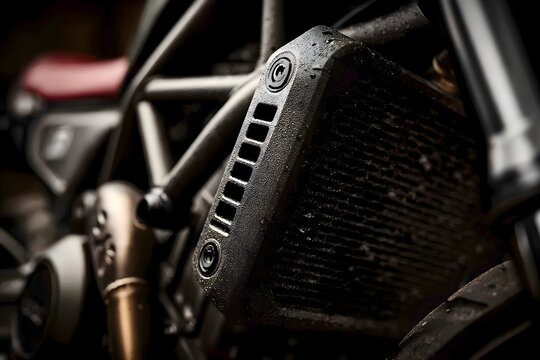 Close-up of Motorcycle Engine with Rain Drops