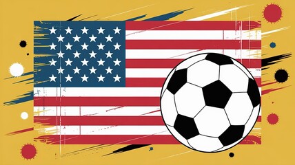 Naklejka premium Vibrant American Flag Soccer Ball Art for 2026 Football World Cup Promotional Material