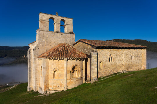 Romanesque church of San Pantaleon de Losa in the Merindades area of Burgos province. Castilla y Leon. Spain.