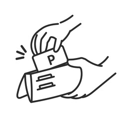 財布からポイントカードを取り出すイラスト　線画のみ