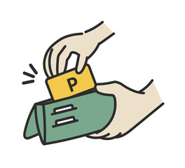 財布からポイントカードを取り出すイラスト