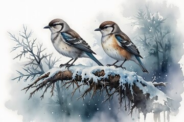 Fototapeta premium Bird species adapted to cold environments perched on icy branches