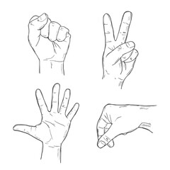 Obraz premium Illustration Hand drawn Set Human hand Action sketch ink style on white background.