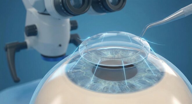 3D medical illustration of corneal transplant eye surgery