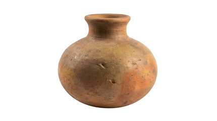 Rustic Brown Clay Pottery Vase with Small Opening isolated PNG with Transparent Background