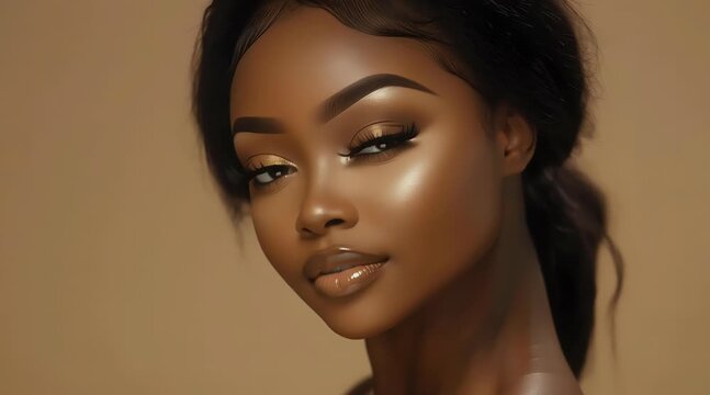 Beauty Portrait of a Young African Woman with Flawless Makeup