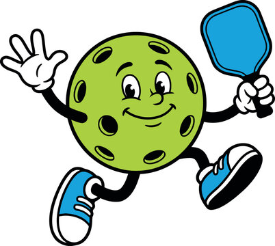 Pickleball Cartoon Character Sports Paddle Fun Icon