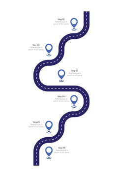 Vertical Winding Road Infographic Roadmap With Six Step Locations