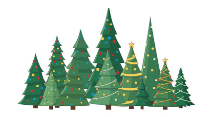 Fototapeta premium Vibrant cartoon Christmas trees with colorful decorations and ornaments