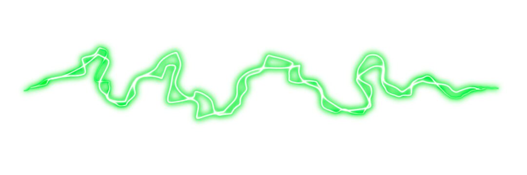 Abstract Green Glowing Lightning Bolt with Electric Discharge Effect on Transparent Background