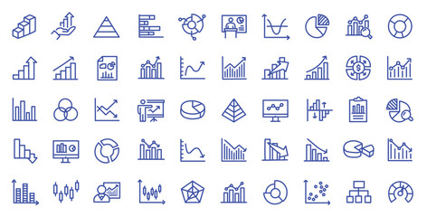 Graph and Chart icon set. Editable line icons. Vector illustration. © RosieLily