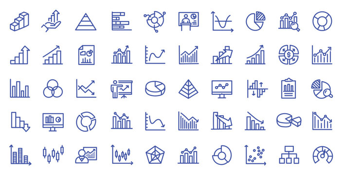 Graph and Chart icon set. Editable line icons. Vector illustration.