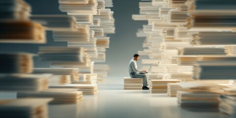 Businessman Using Document Management System on Laptop for Digital File Management