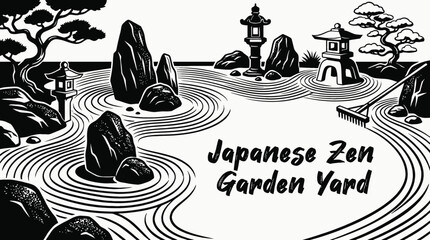 japanese zen garden with stones and sand representing peaceful outdoor design and minimal landscaping philosophy © Ethan