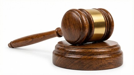 Fototapeta premium Judge's gavel resting on sound block in courtroom