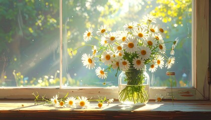 A beautiful bouquet of spring flowers in a glass vase