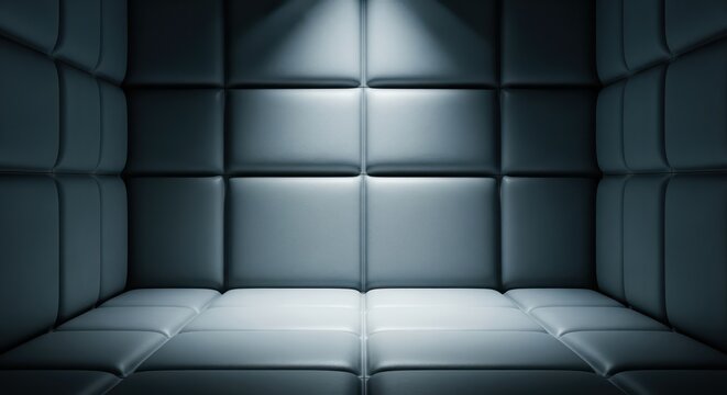 Padded Room Interior: An Enclosed Space with Padded Walls and Light Spot for Dark Concept