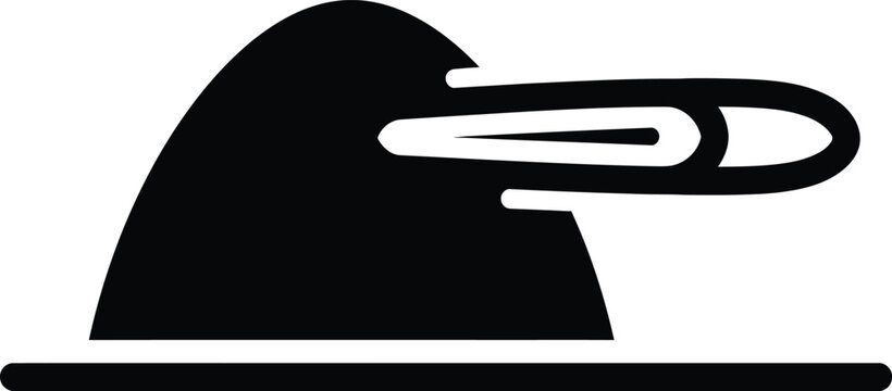 A black illustration of an iron and paperclip on a flat surface, wqe 207