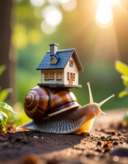 家を背負って進むカタツムリ