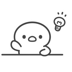 手を挙げてひらめくひよこの手描き線画イラスト © Nitomaru