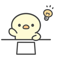 手を挙げてひらめくひよこの手描きイラスト プリントや書類 © Nitomaru