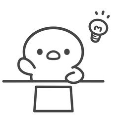 手を挙げてひらめくひよこの手描き線画イラスト プリントや書類 © Nitomaru