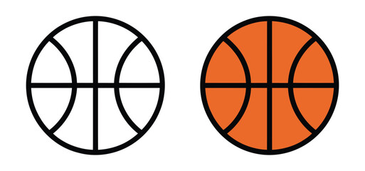 Obraz premium Basketball Outline and Flat Icon – Minimal Sport Ball Vector Set
