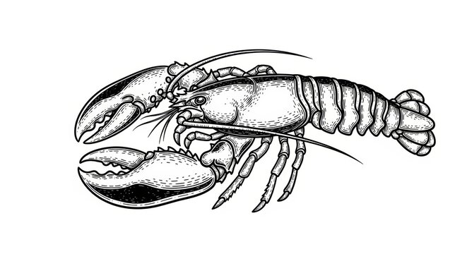 lobster with claws and segmented body, symbolizing seafood, marine life, and oceanic delicacies sketch engraving generative ai vector illustration. Scratch board imitation.