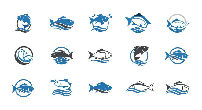 Fish logo set. Aquatic animal icons.