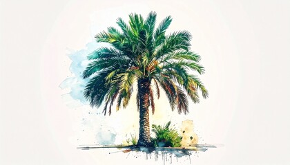 Obraz premium Lush Palm Tree Watercolor Illustration for Tropical Vibe and Relaxation Themes.