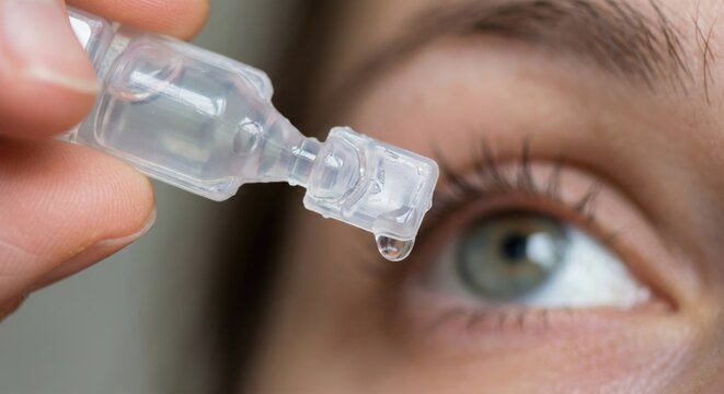 Applying single dose eye drops to human eye