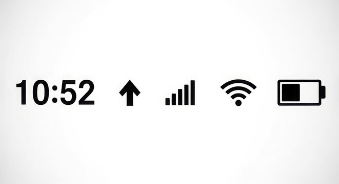 Close-up of a smartphone status bar showing time, signal strength, Wi-Fi, and low battery icon on a white background.
