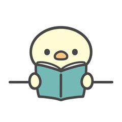 本を読むひよこの手描きイラスト 読書や授業中の学習 © Nitomaru